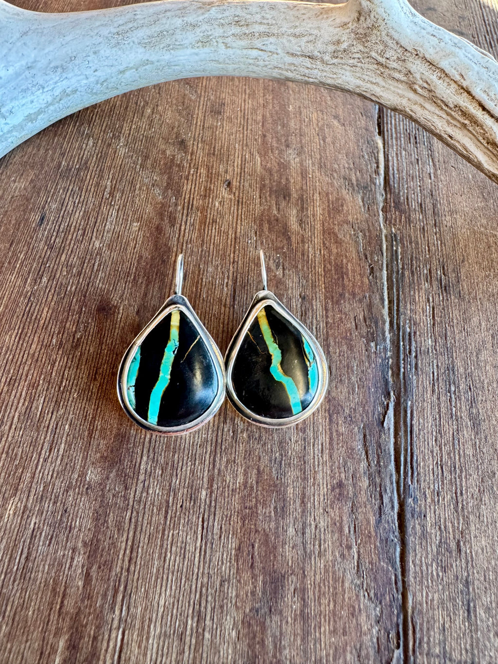 Sterling Silver Blackjack Turquoise Earrings.