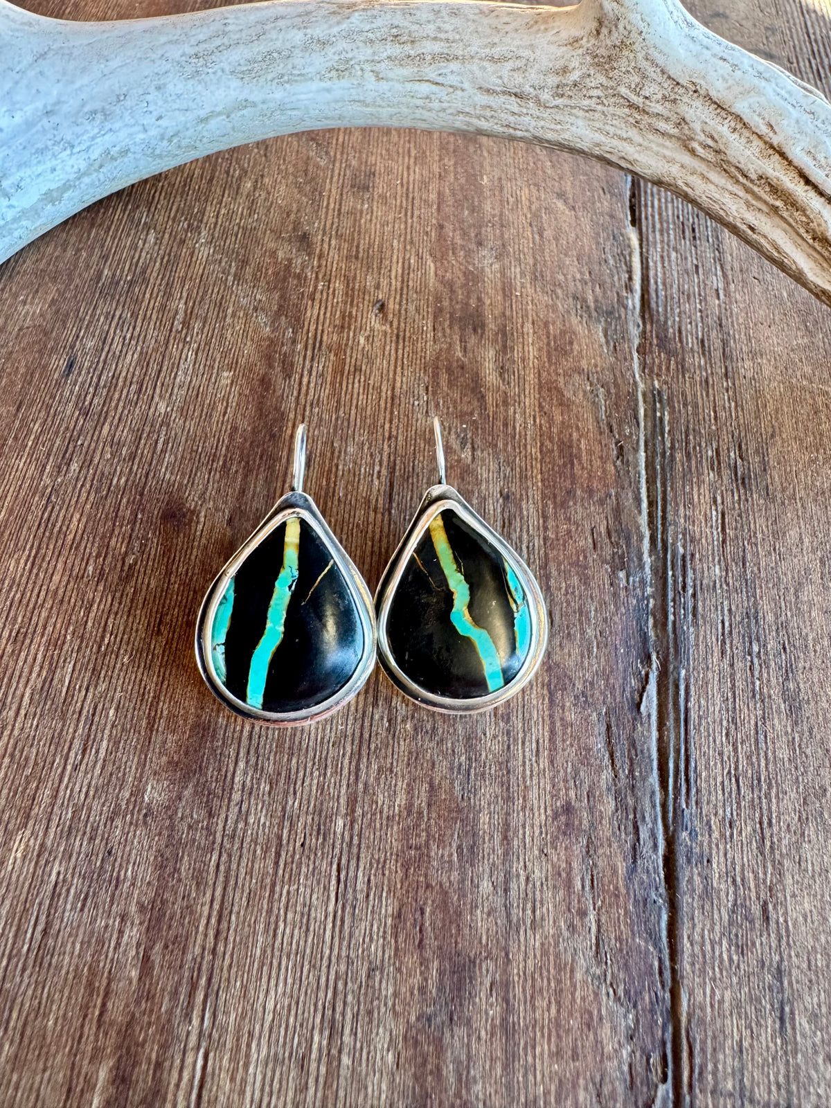 Sterling Silver Blackjack Turquoise Earrings.