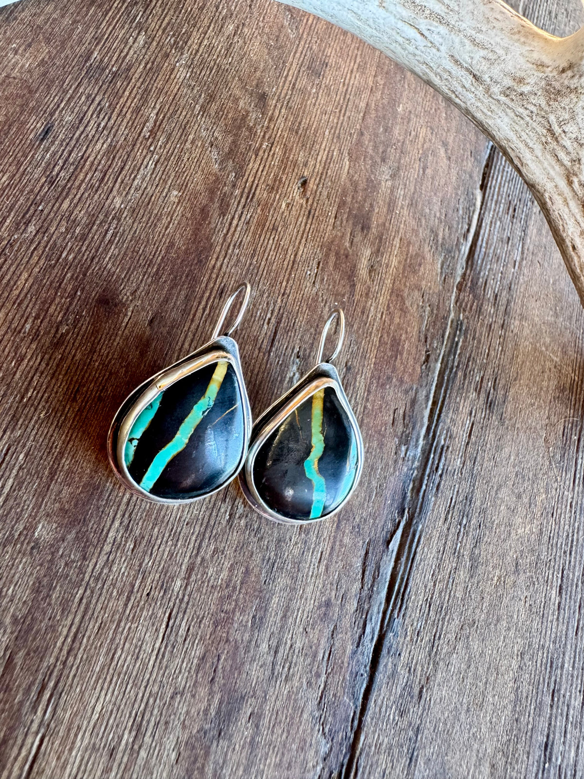 Sterling Silver Blackjack Turquoise Earrings.