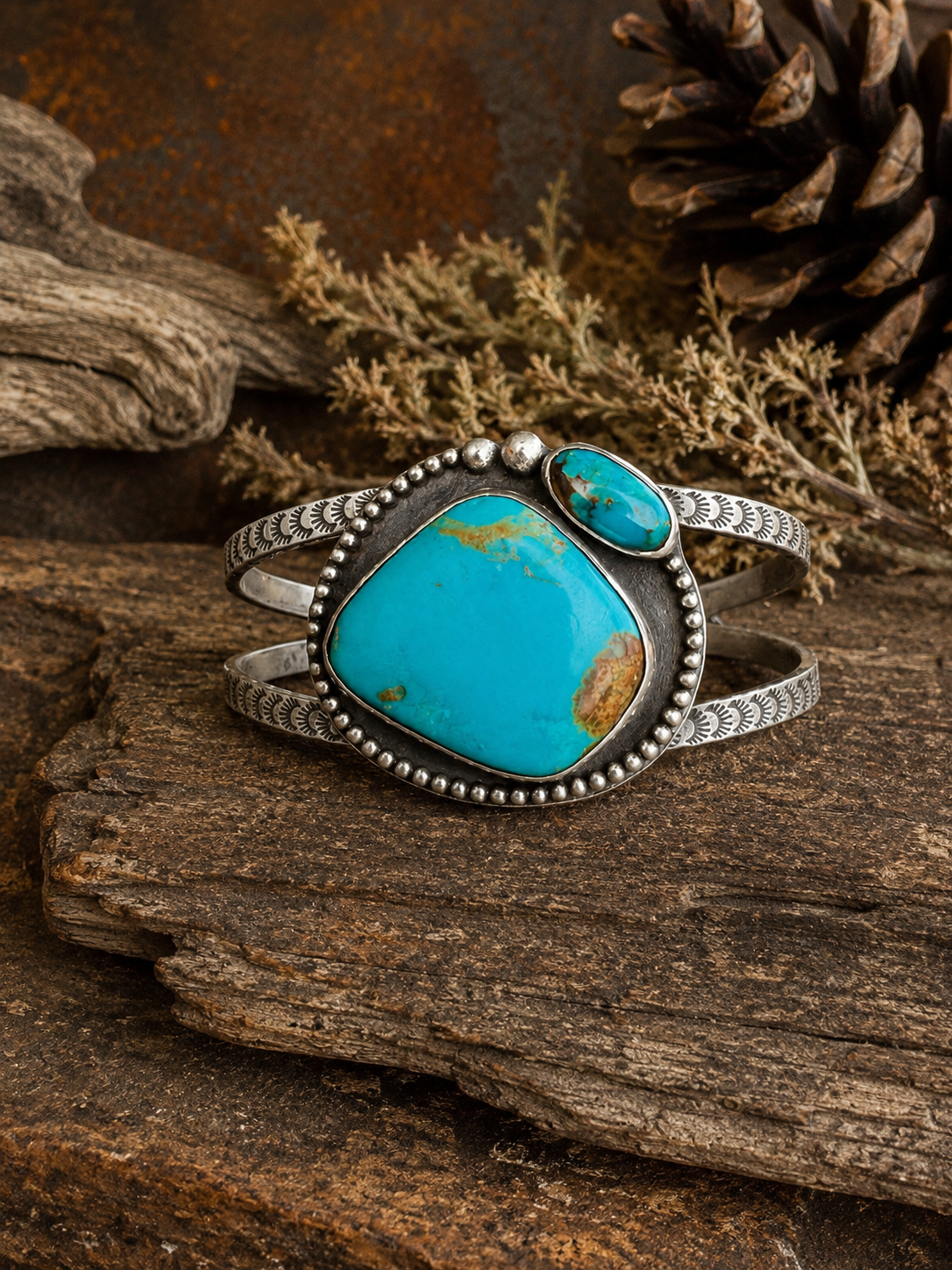 Royston Turquoise with a  Kingman accent cuff Bracelet. 7” wrist.
