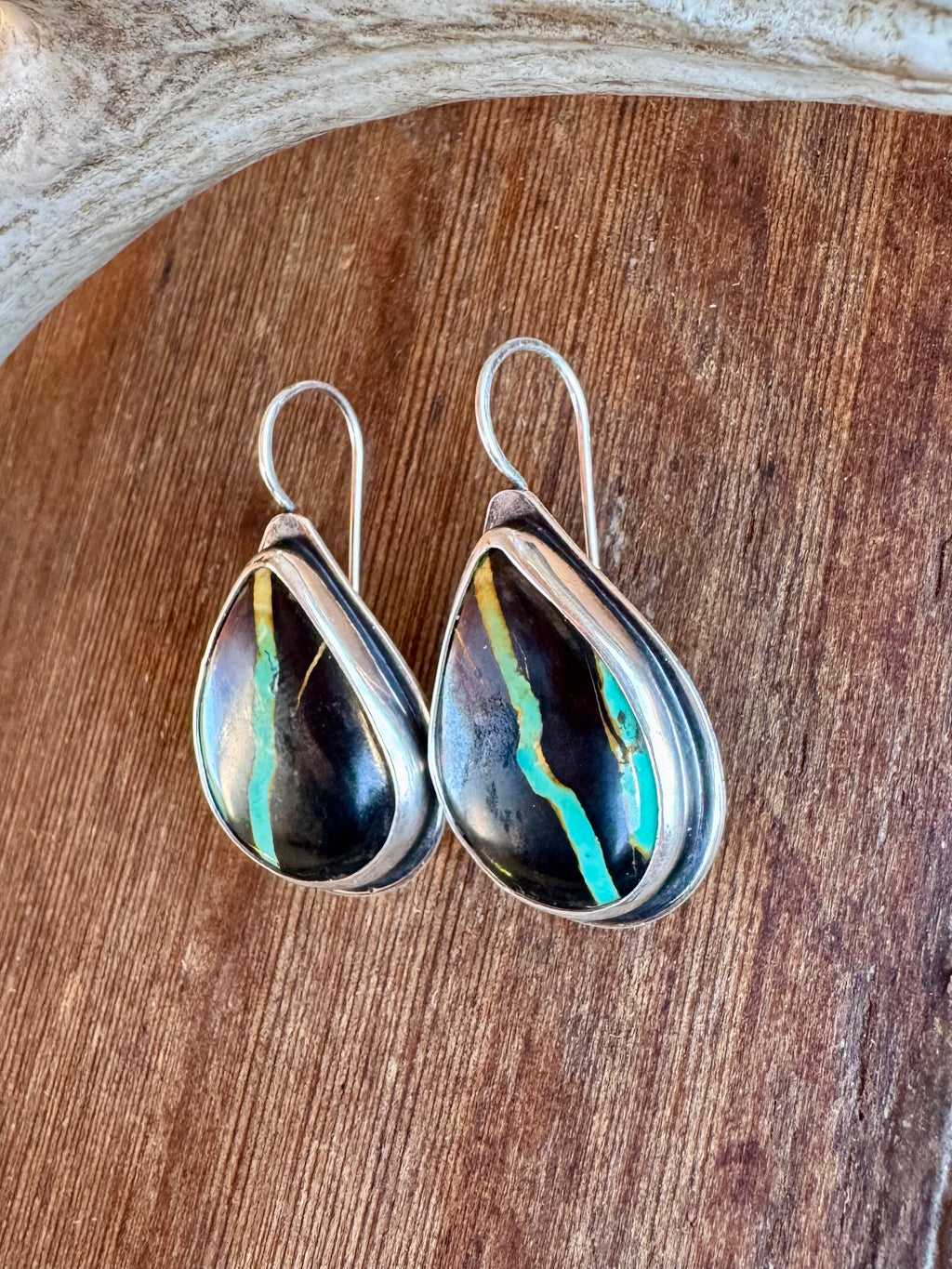 Sterling Silver Blackjack Turquoise Earrings.