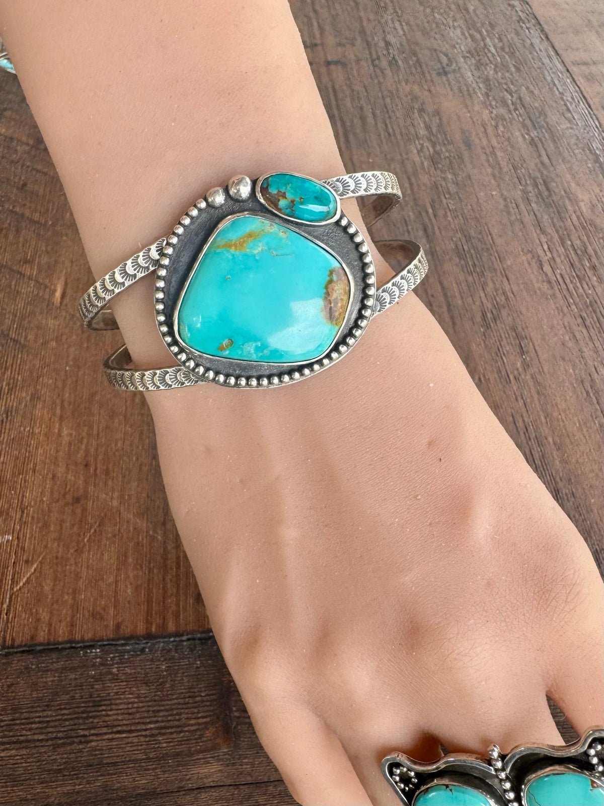 Royston Turquoise with a  Kingman accent cuff Bracelet. 7” wrist.