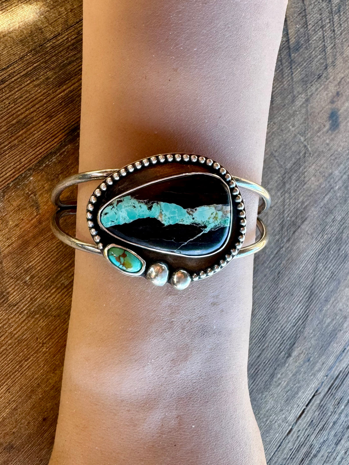 Blackjack & Kingman Turquoise Sterling Silver Cuff