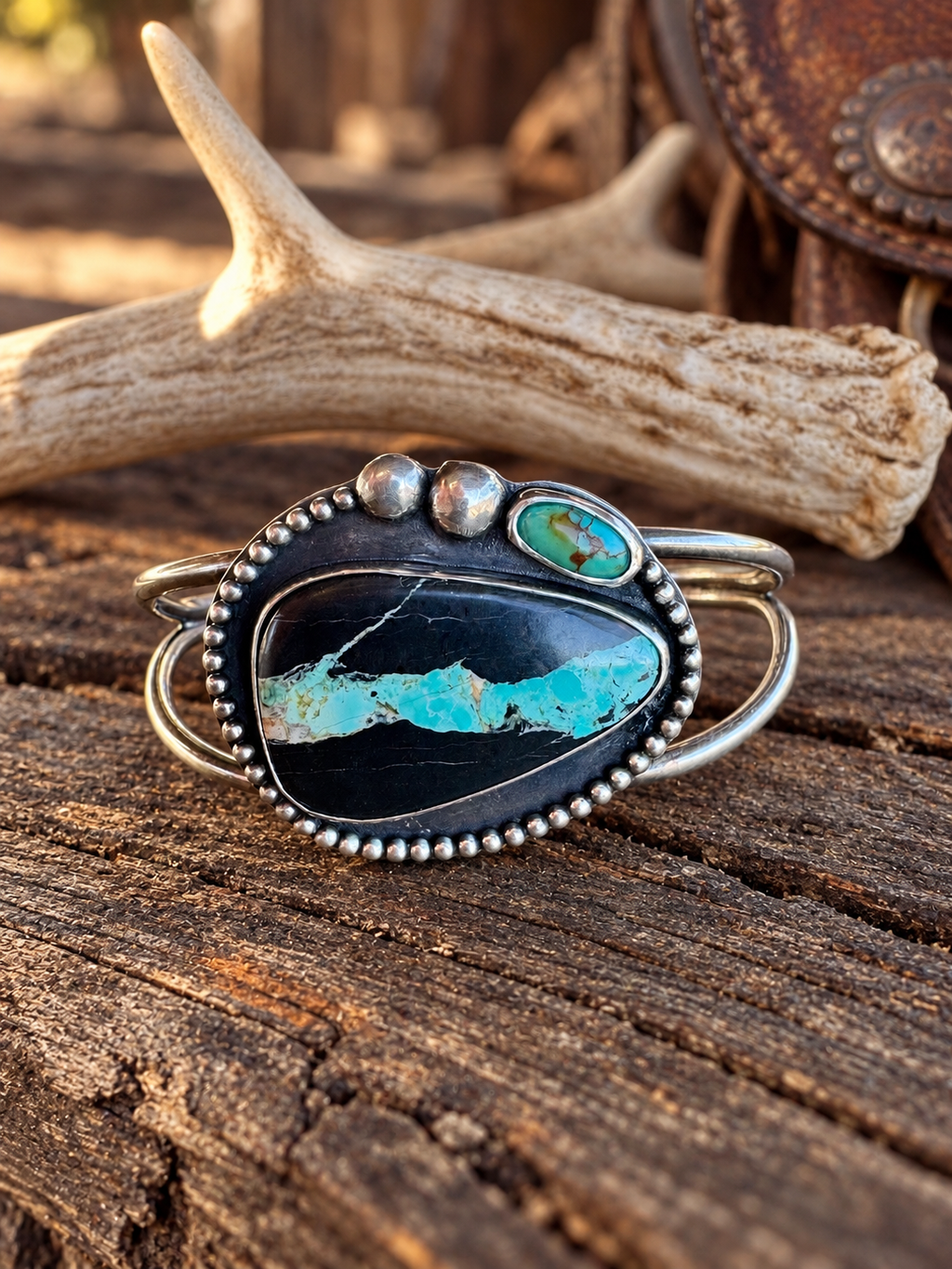 Blackjack & Kingman Turquoise Sterling Silver Cuff
