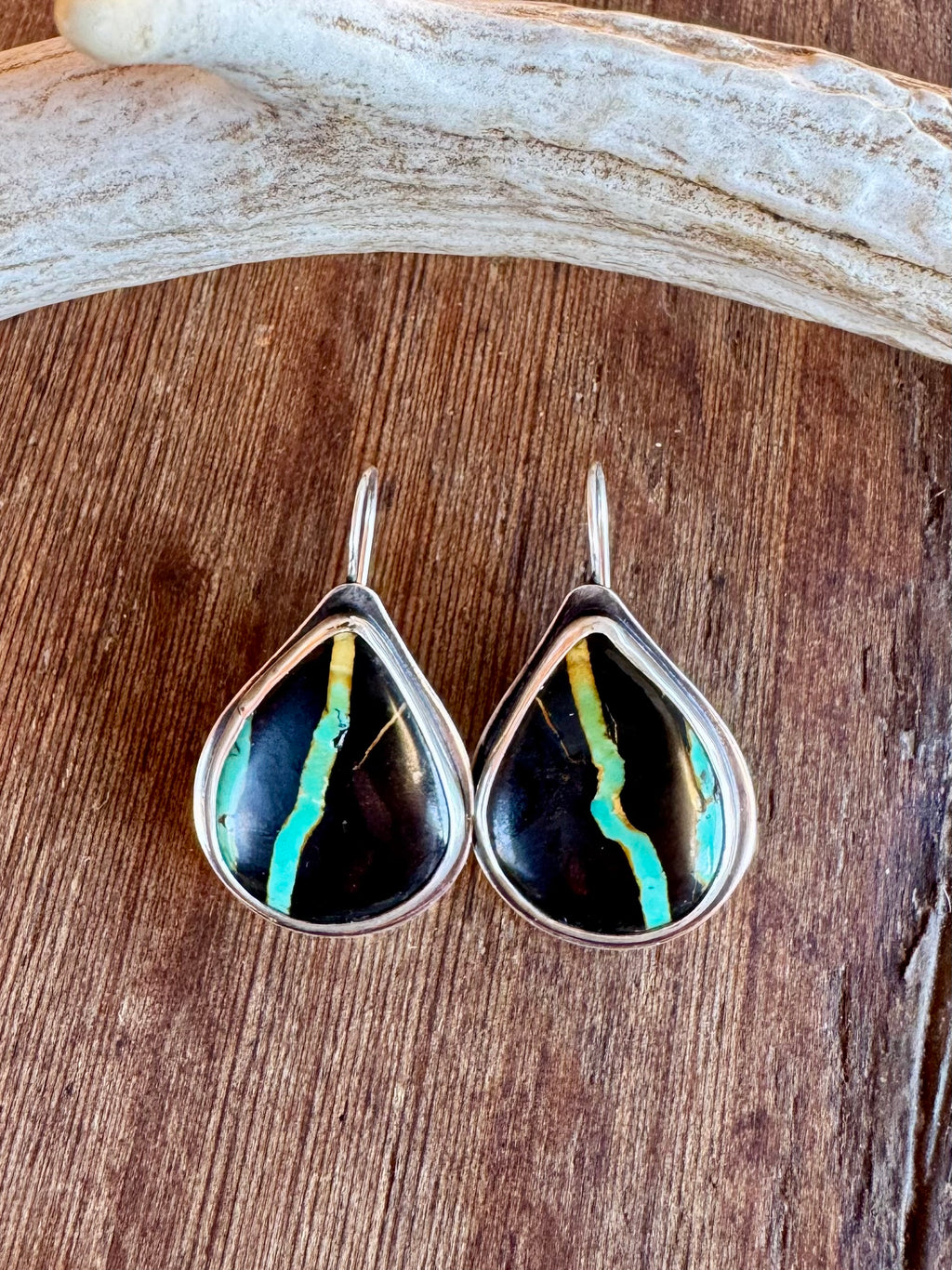Sterling Silver Blackjack Turquoise Earrings.