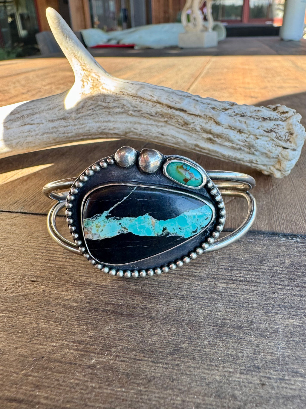 Blackjack & Kingman Turquoise Sterling Silver Cuff