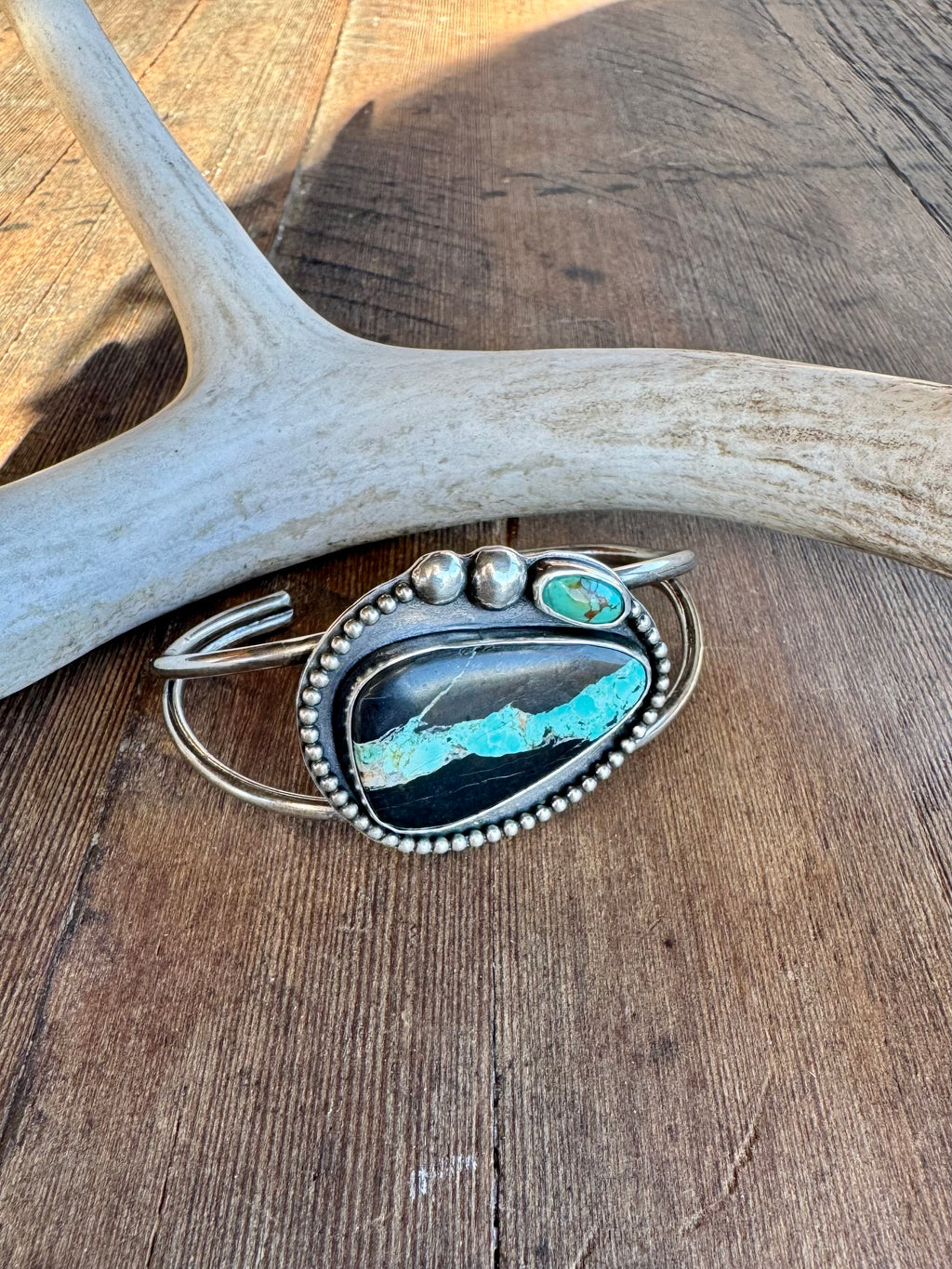 Blackjack & Kingman Turquoise Sterling Silver Cuff