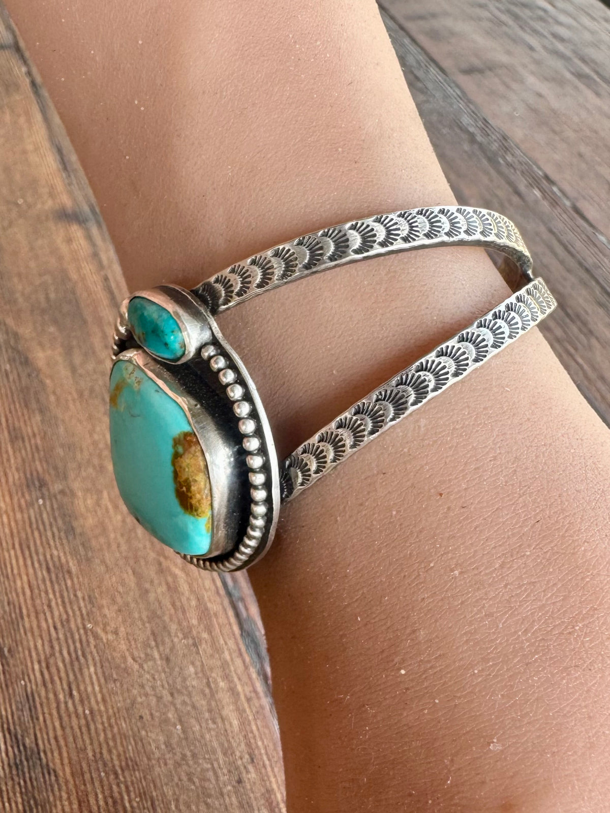 Royston Turquoise with a  Kingman accent cuff Bracelet. 7” wrist.